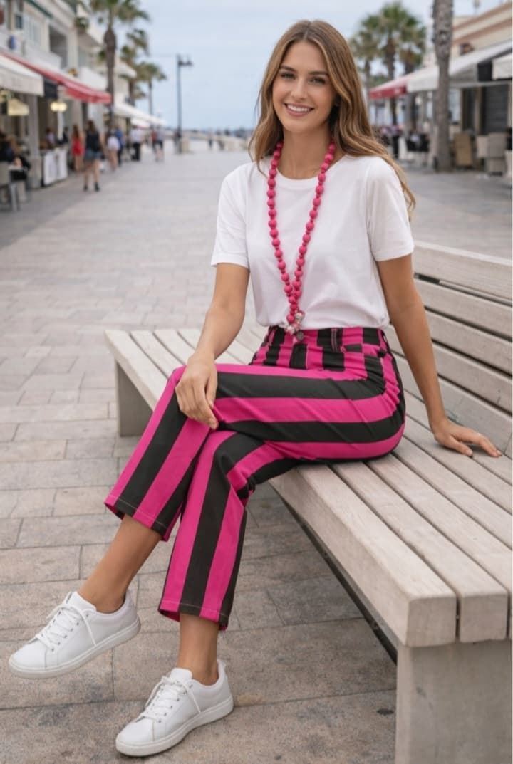PANTALON RAYAS ROSA/CHOCOLATE - Imagen 1