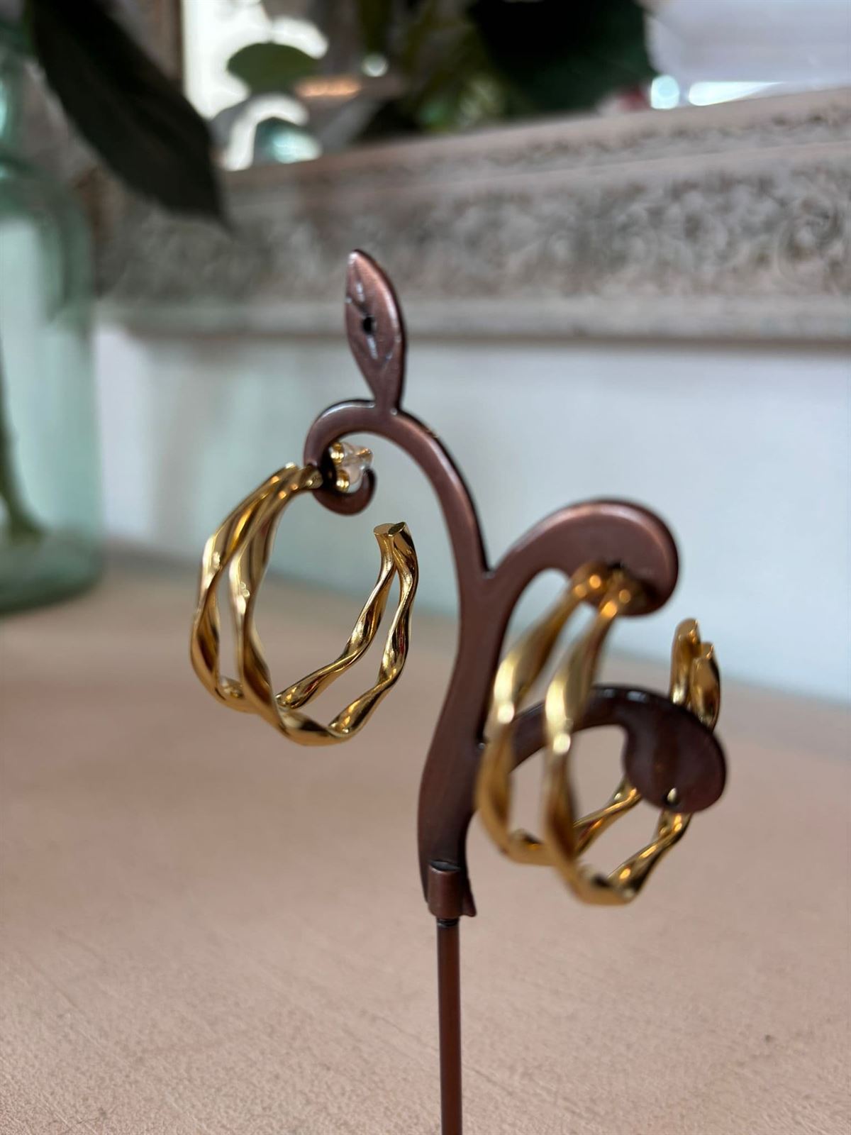 PENDIENTES DOBLE ARO DORADO - Imagen 1