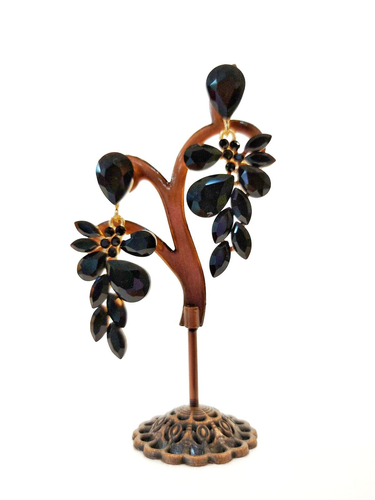 PENDIENTES HOJAS CRISTAL NEGRO - Imagen 1