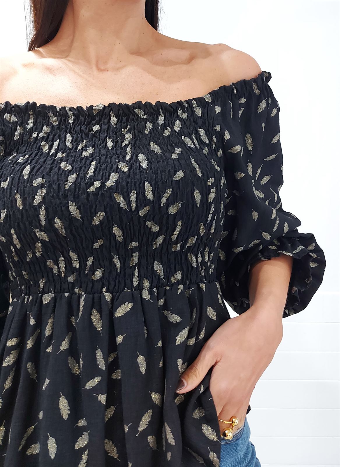 TOP GOLDEN LEAVES NEGRO - Imagen 2