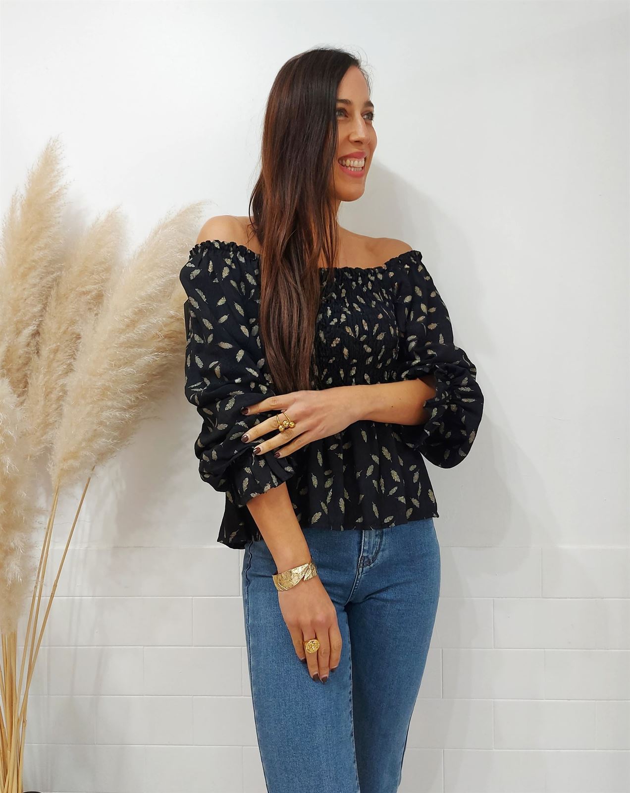 TOP GOLDEN LEAVES NEGRO - Imagen 3