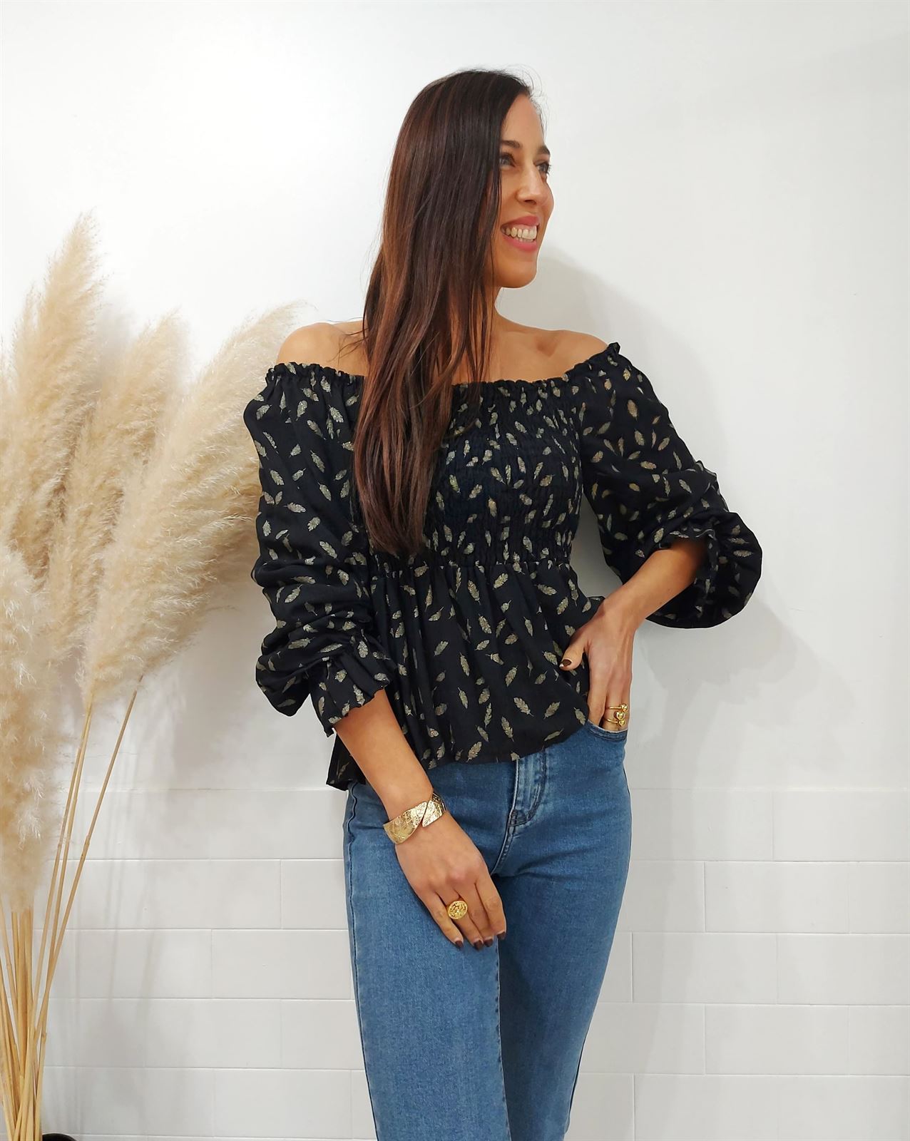 TOP GOLDEN LEAVES NEGRO - Imagen 4