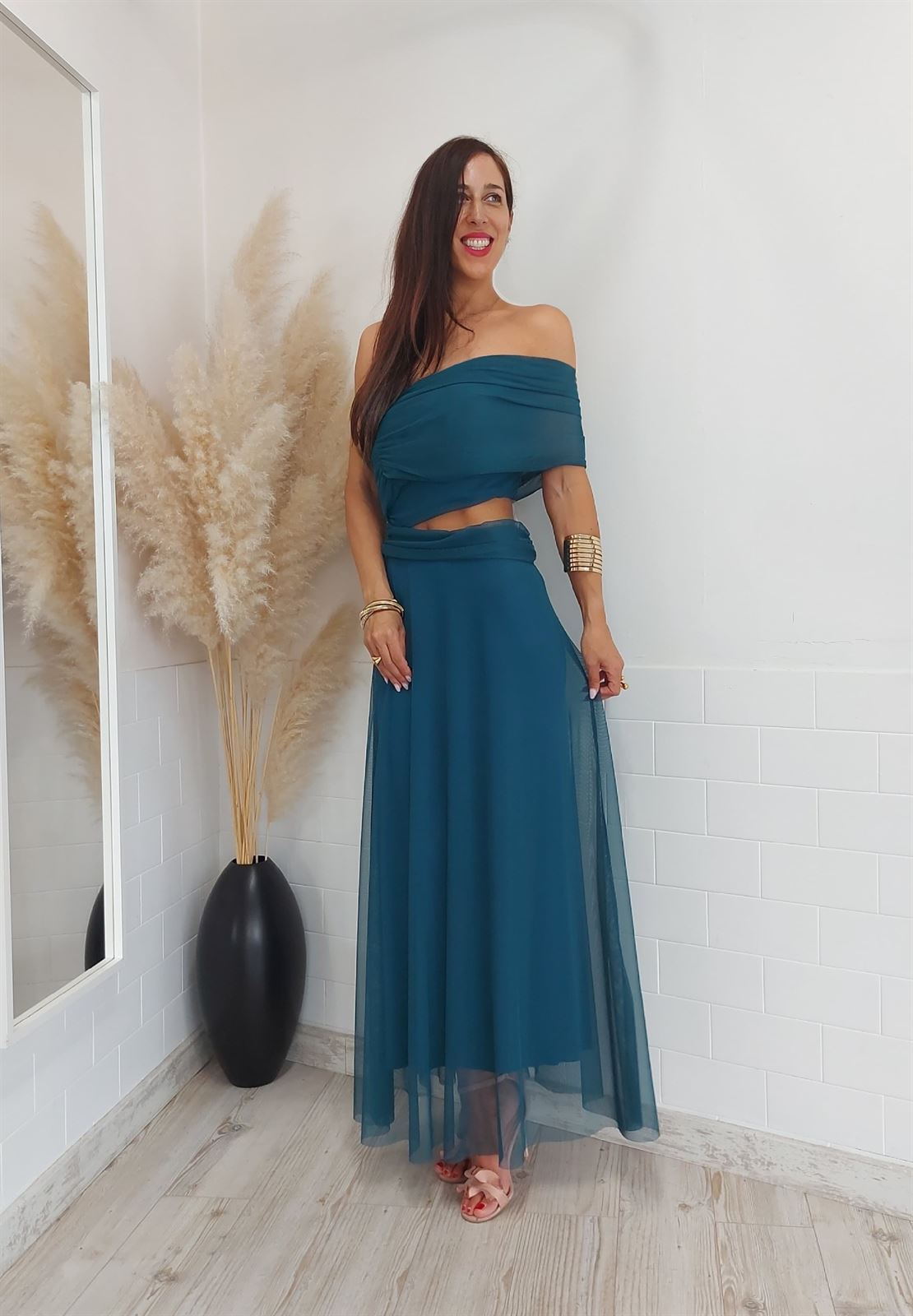 VESTIDO ANKARA TUL VERDE - Imagen 1