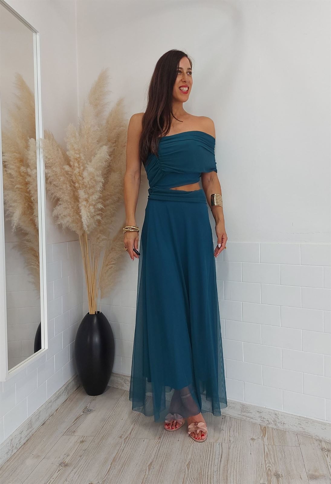 VESTIDO ANKARA TUL VERDE - Imagen 2