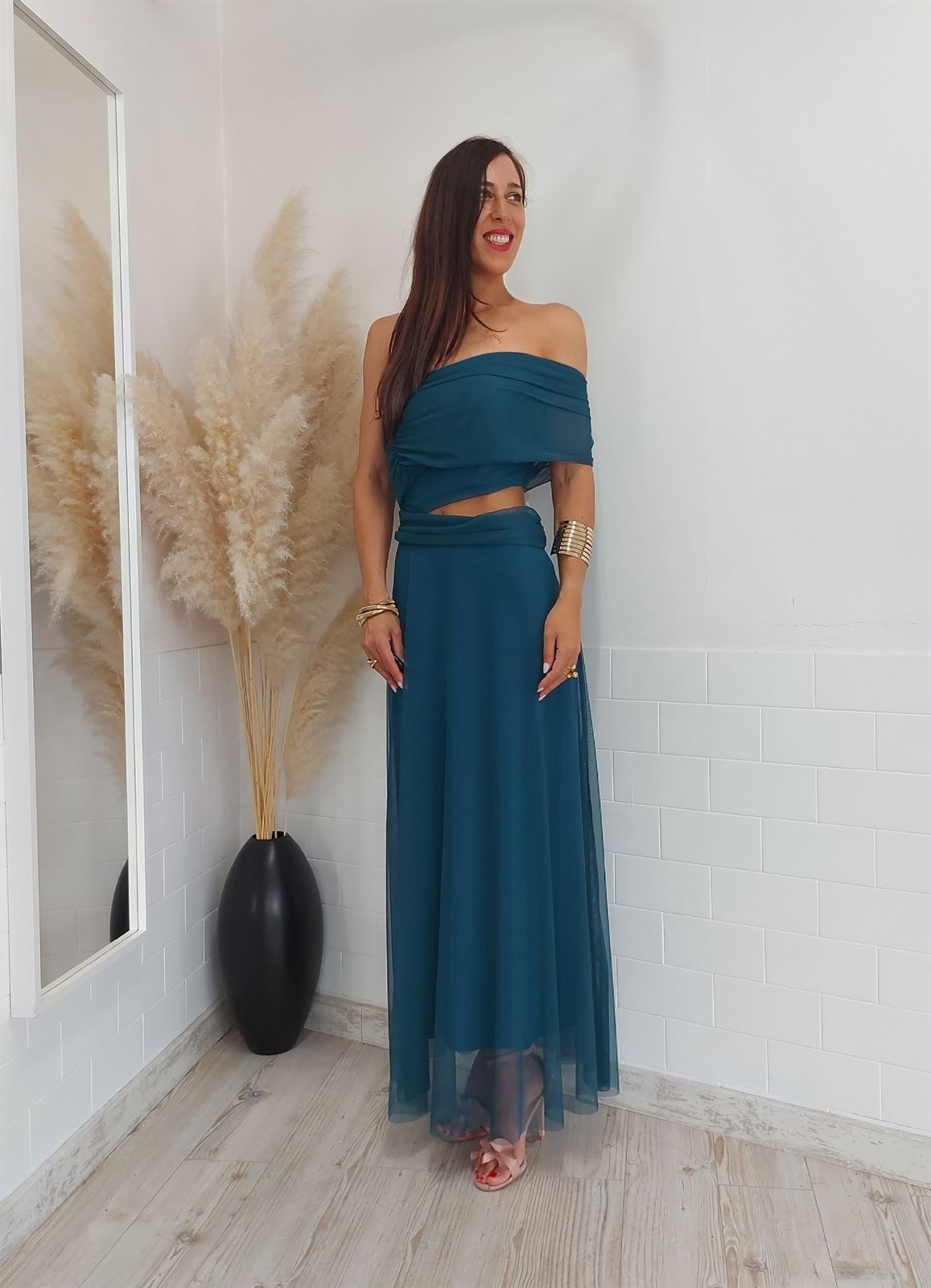 VESTIDO ANKARA TUL VERDE - Imagen 3