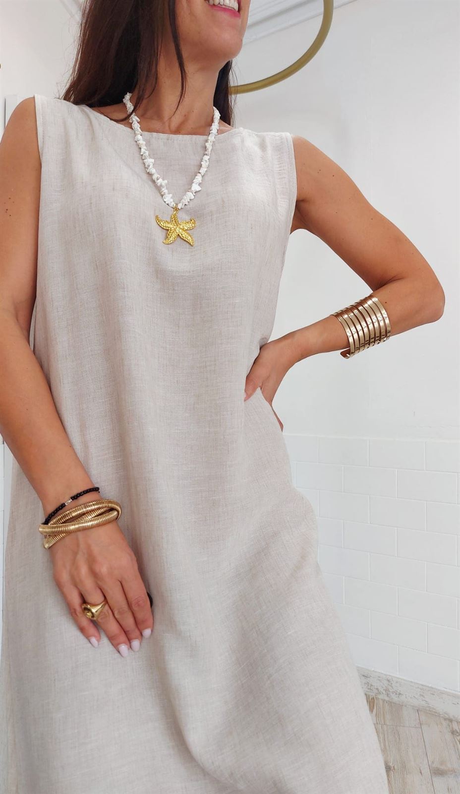 VESTIDO BEIGE VOLANTE - Imagen 4