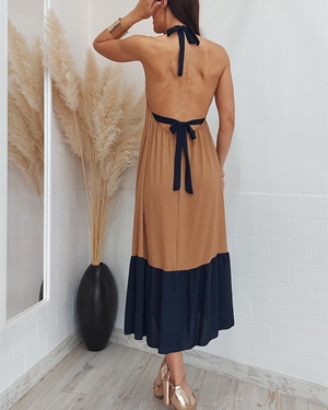 VESTIDO BICOLOR CAMEL - Imagen 1