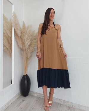 VESTIDO BICOLOR CAMEL - Imagen 2