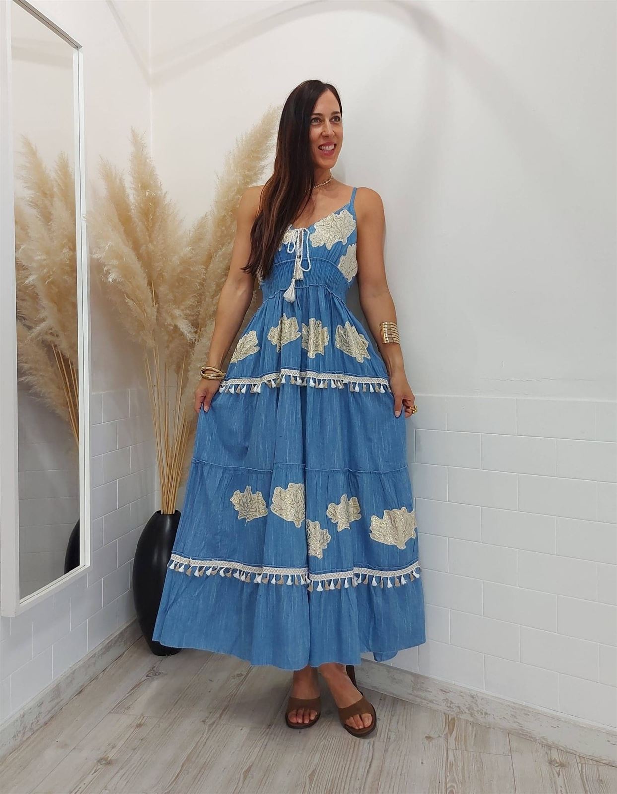 VESTIDO BOHO DENIM LARGO - Imagen 1