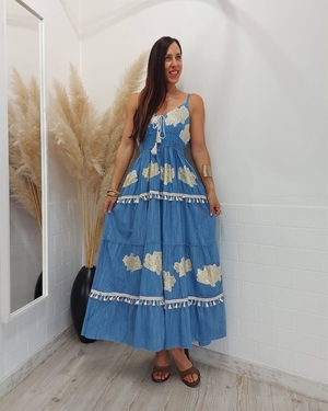 VESTIDO BOHO DENIM LARGO - Imagen 1