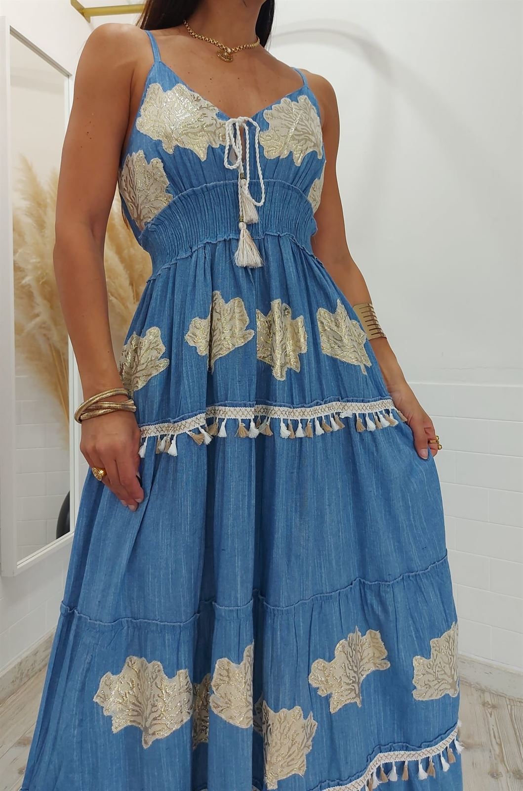VESTIDO BOHO DENIM LARGO - Imagen 2