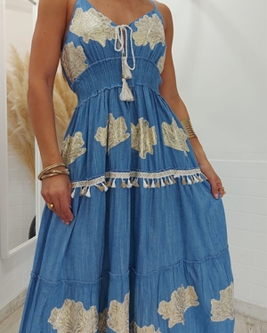 VESTIDO BOHO DENIM LARGO - Imagen 2