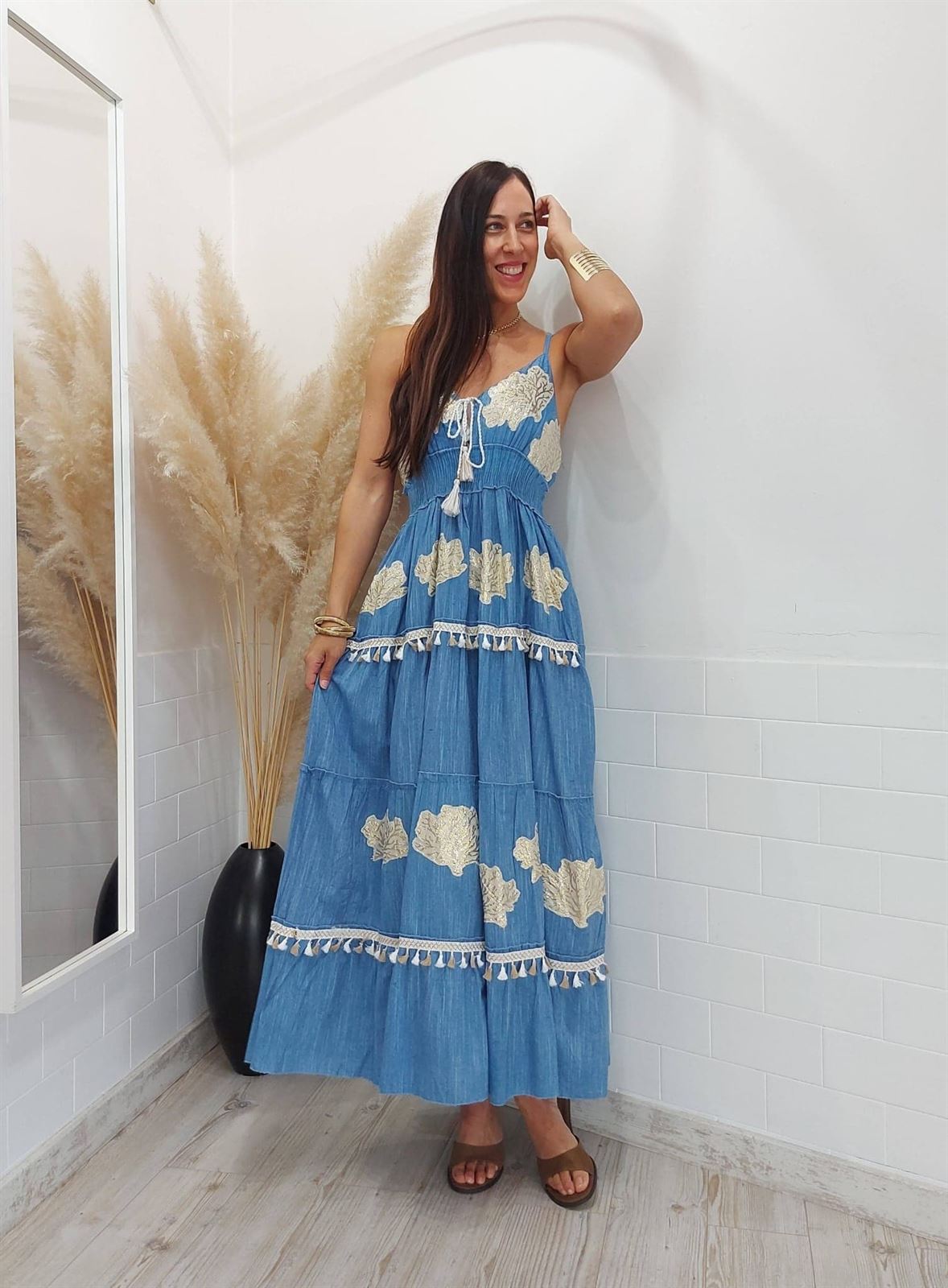 VESTIDO BOHO DENIM LARGO - Imagen 3