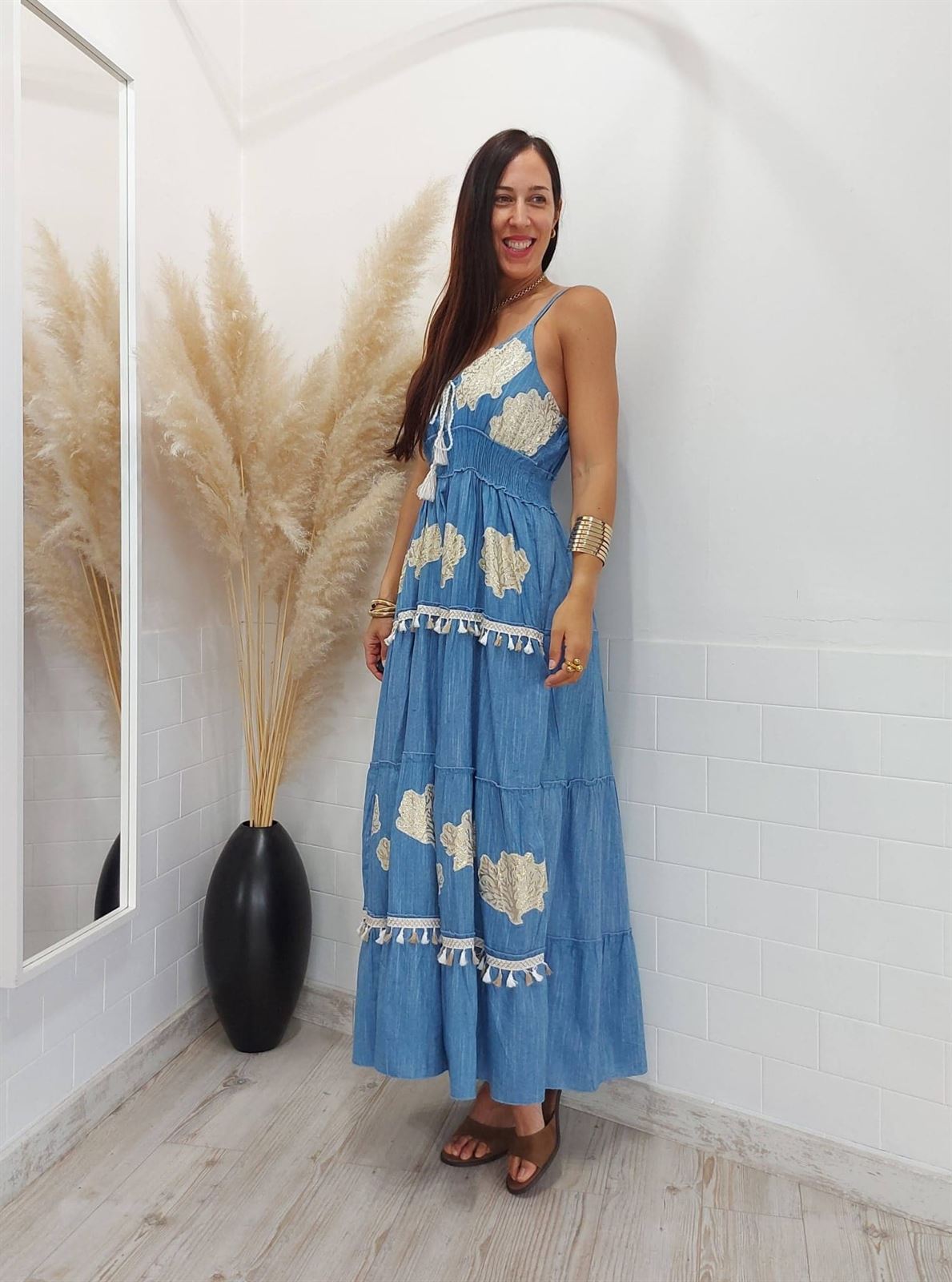 VESTIDO BOHO DENIM LARGO - Imagen 4