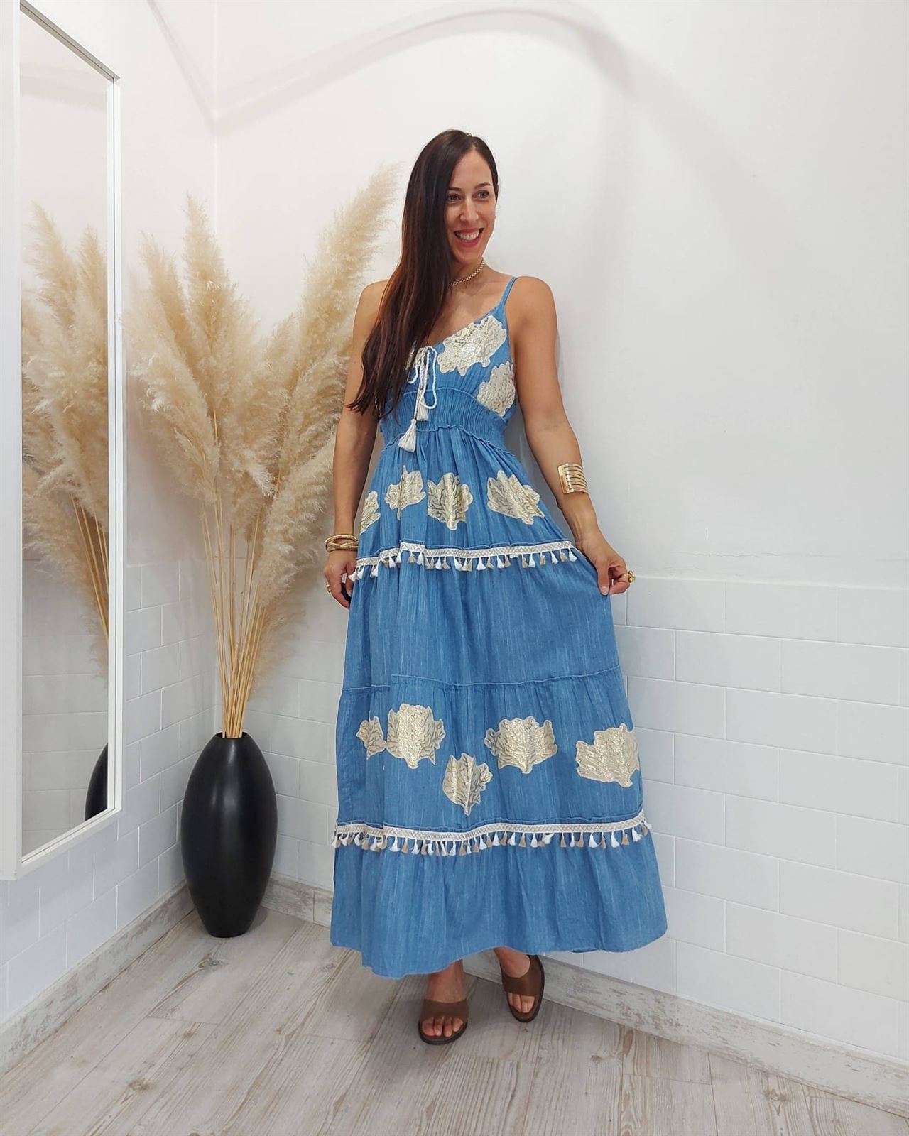 VESTIDO BOHO DENIM LARGO - Imagen 5