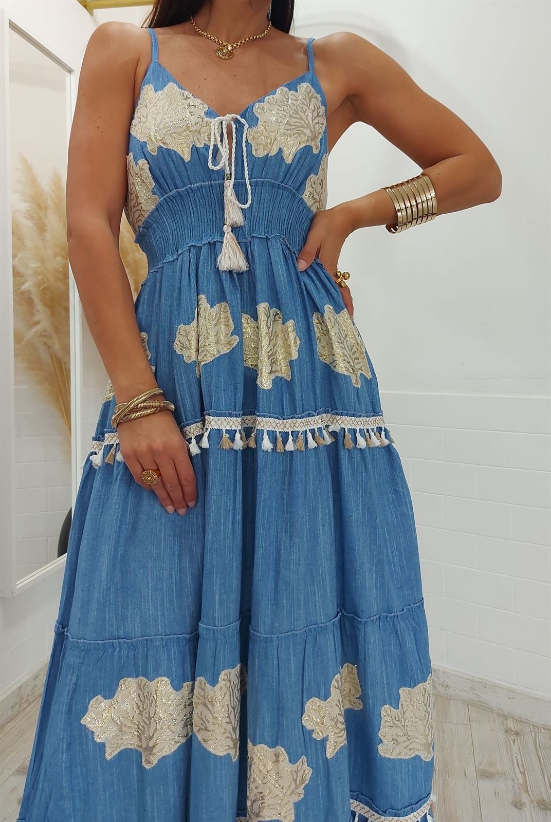 VESTIDO BOHO DENIM LARGO - Imagen 6