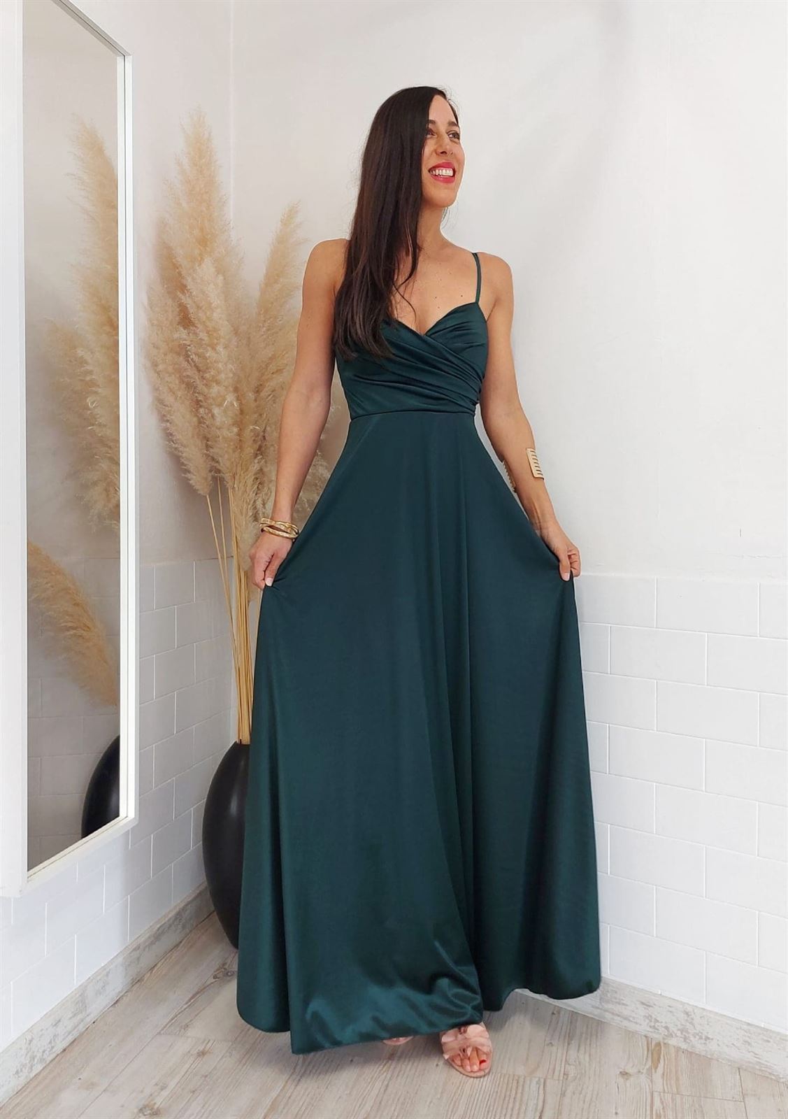 VESTIDO CAMPELLO VERDE BOTELLA - Imagen 3