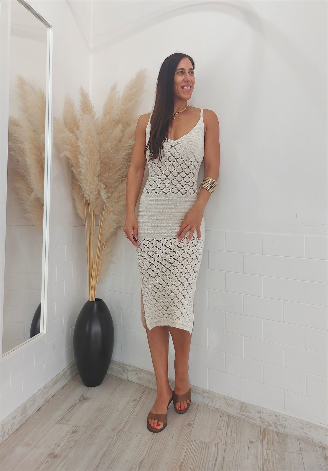 VESTIDO CROCHET BEIGE - Imagen 1
