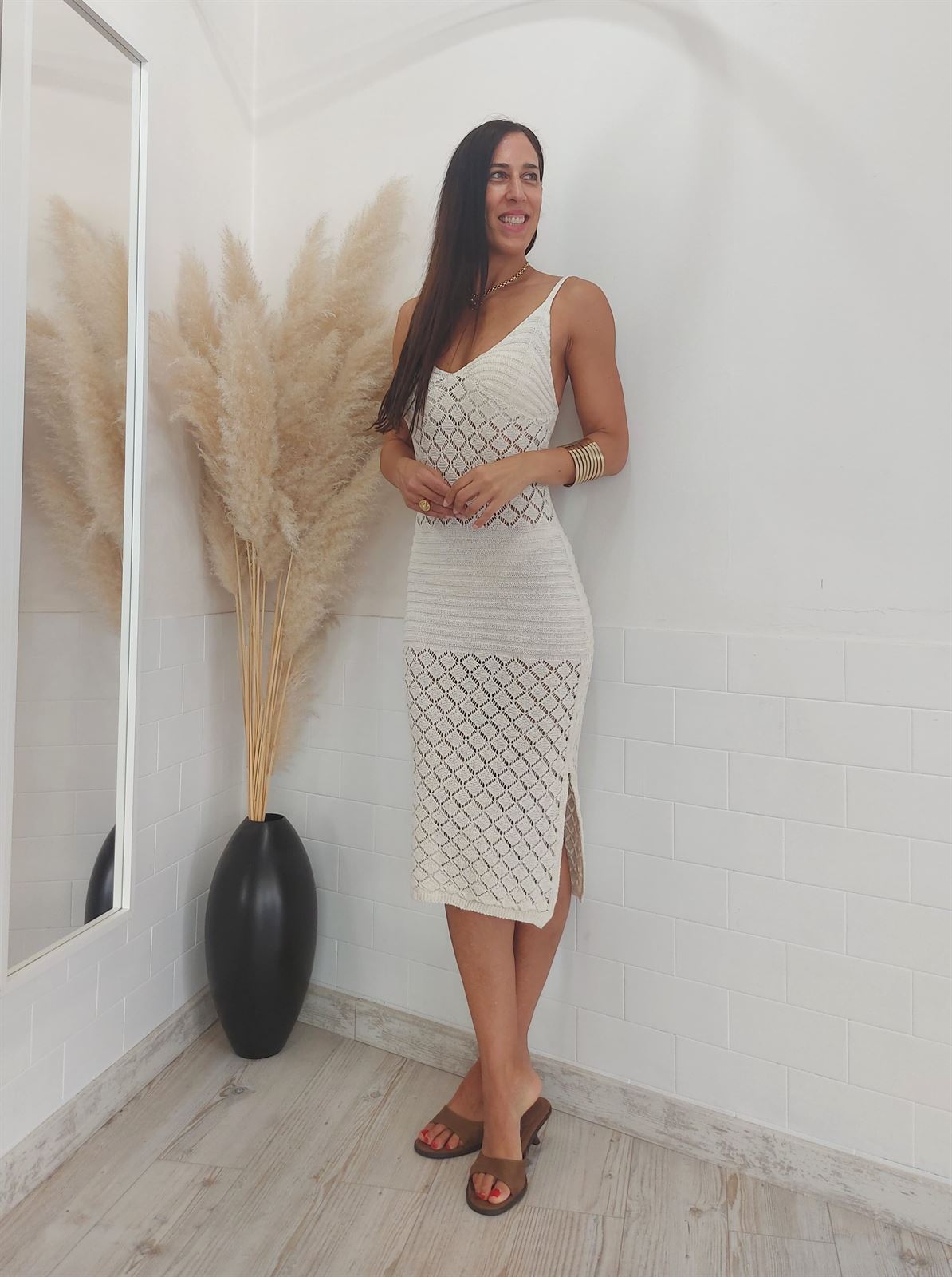 VESTIDO CROCHET BEIGE - Imagen 3
