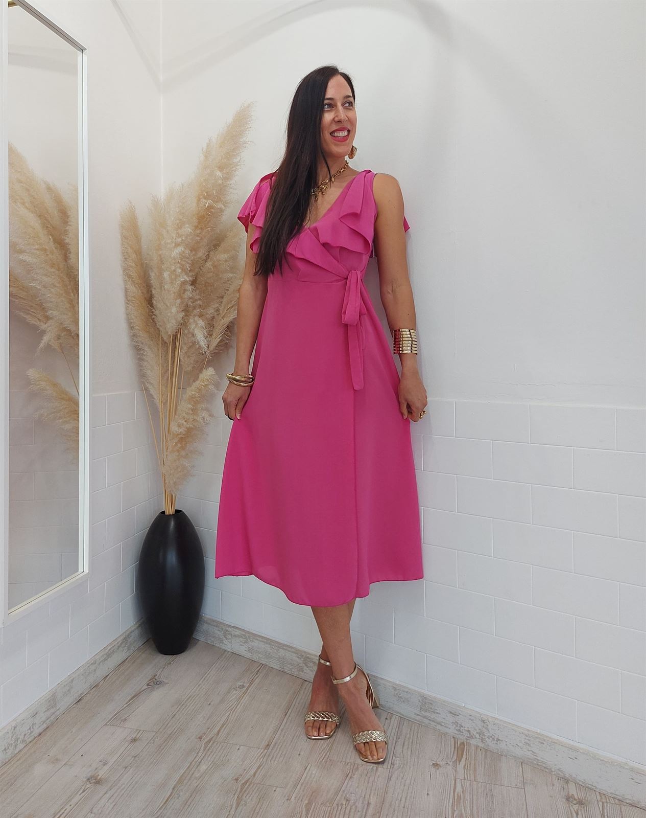 VESTIDO CRUZADO ROSA - Imagen 4