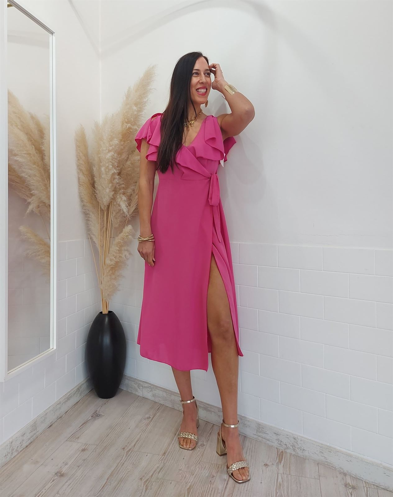 VESTIDO CRUZADO ROSA - Imagen 5