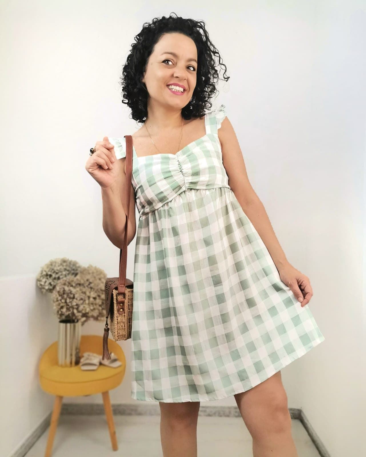 VESTIDO CUADROS VERDE - Imagen 1