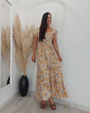 VESTIDO ESTAMPADO BEIGE - Imagen 1