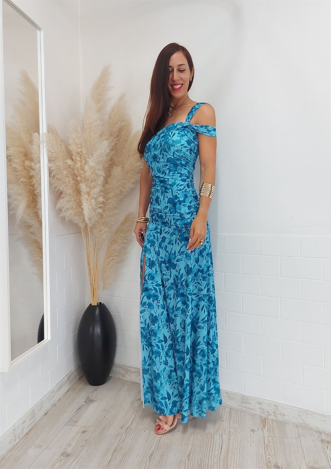 VESTIDO FLORENCIA ESTAMPADO AZUL - Imagen 3