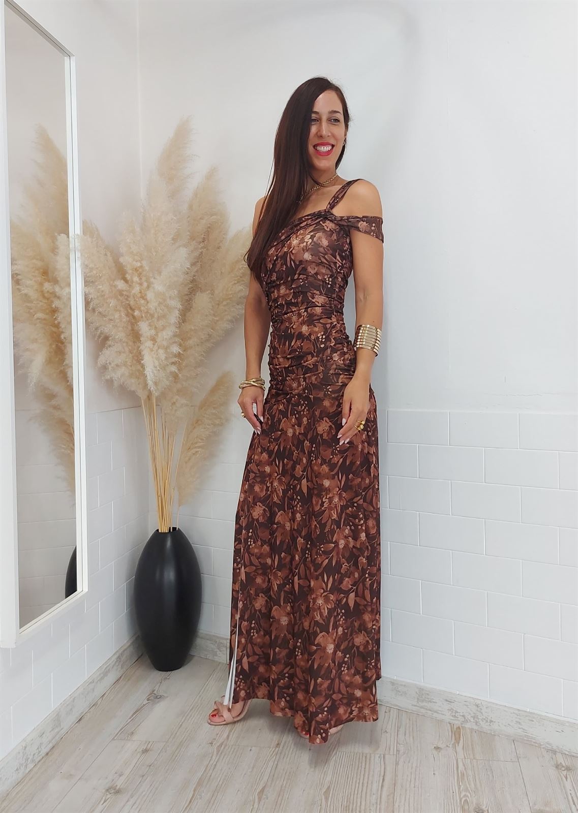 VESTIDO FLORENCIA ESTAMPADO CHOCOLATE - Imagen 1