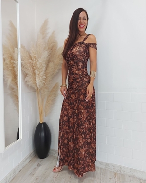 VESTIDO FLORENCIA ESTAMPADO CHOCOLATE - Imagen 1