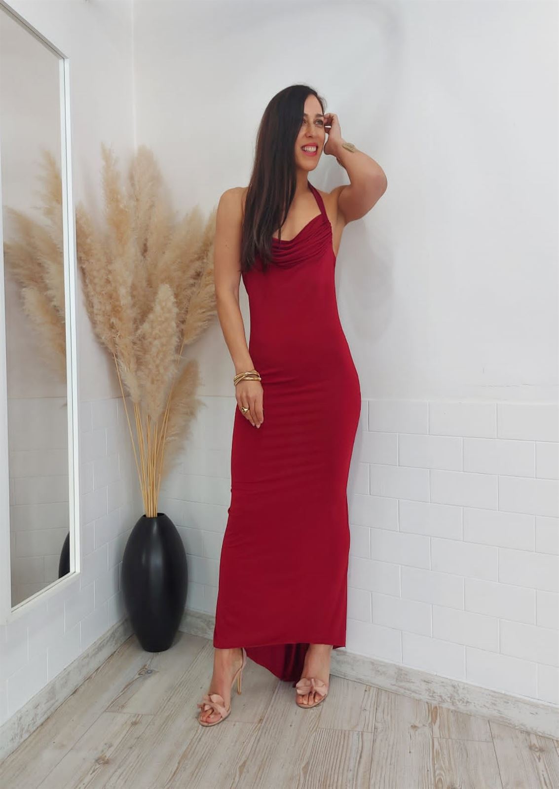 VESTIDO HALTER BURDEOS - Imagen 5