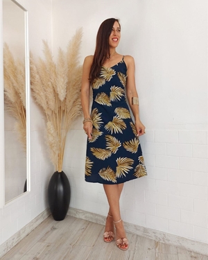 VESTIDO HOJAS MARINO - Imagen 1
