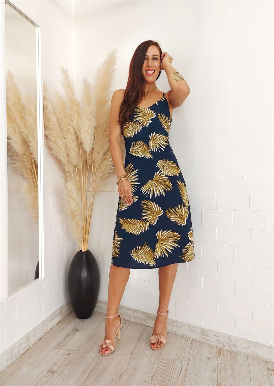 VESTIDO HOJAS MARINO - Imagen 4