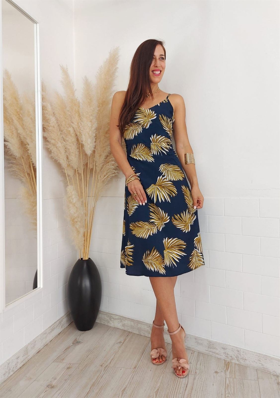VESTIDO HOJAS MARINO - Imagen 5