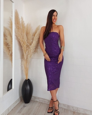 VESTIDO LENTEJUELAS LILA - Imagen 1