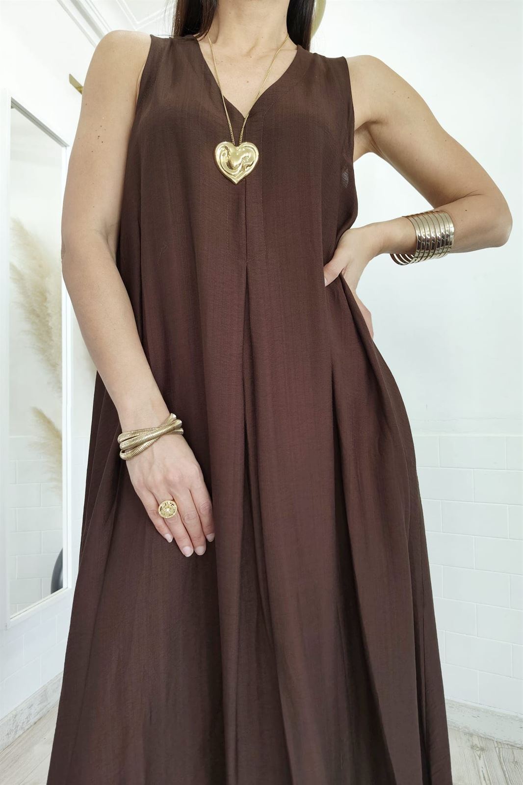 VESTIDO LISO CHOCOLATE - Imagen 2
