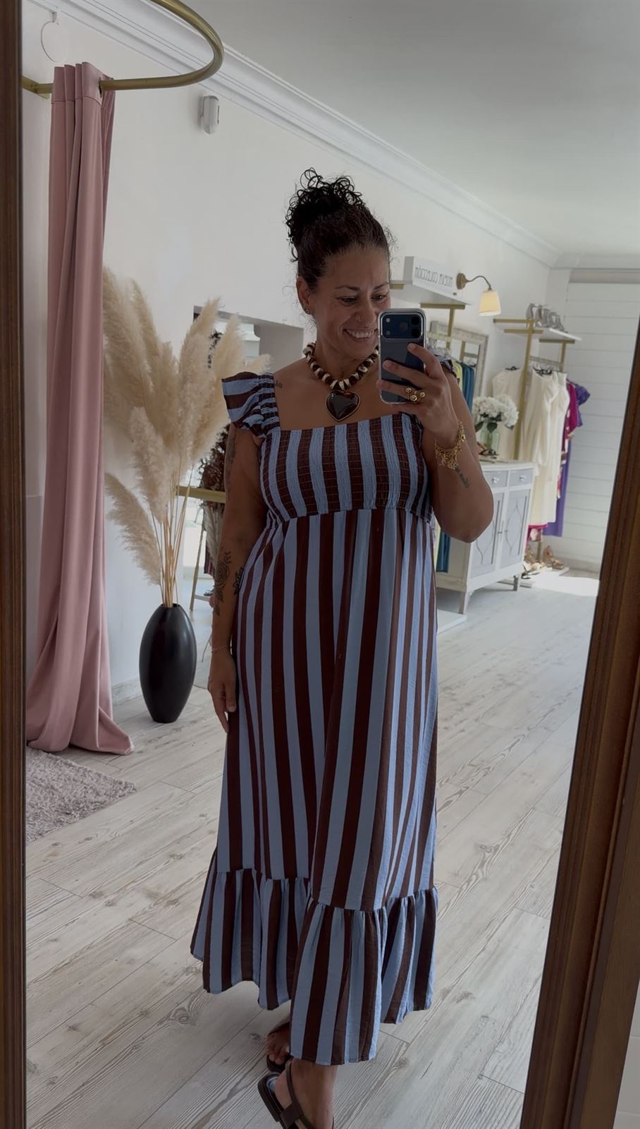VESTIDO MEIRÁS CELESTE/CHOCOLATE - Imagen 1
