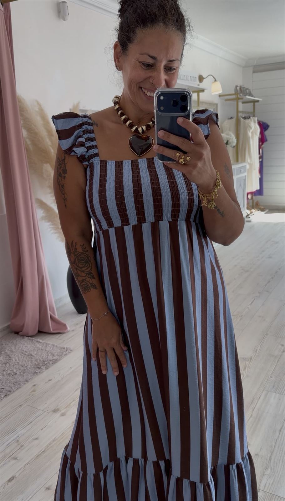 VESTIDO MEIRÁS CELESTE/CHOCOLATE - Imagen 2