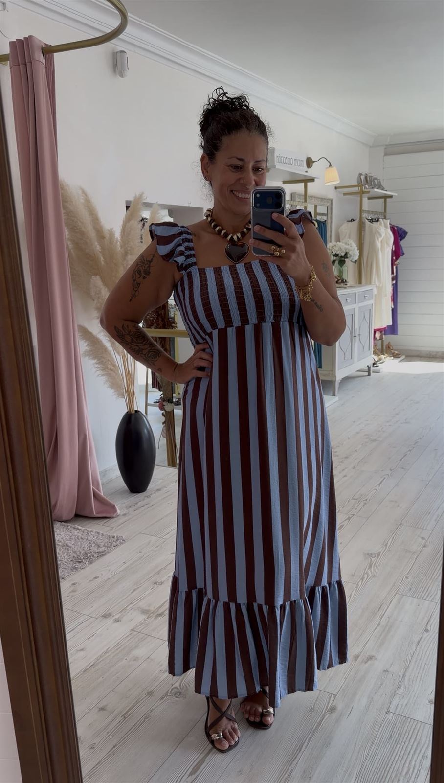 VESTIDO MEIRÁS CELESTE/CHOCOLATE - Imagen 3