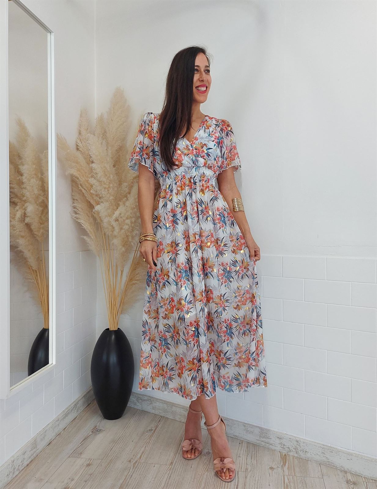VESTIDO MINERVA ESTAMPADO BLANCO - Imagen 1