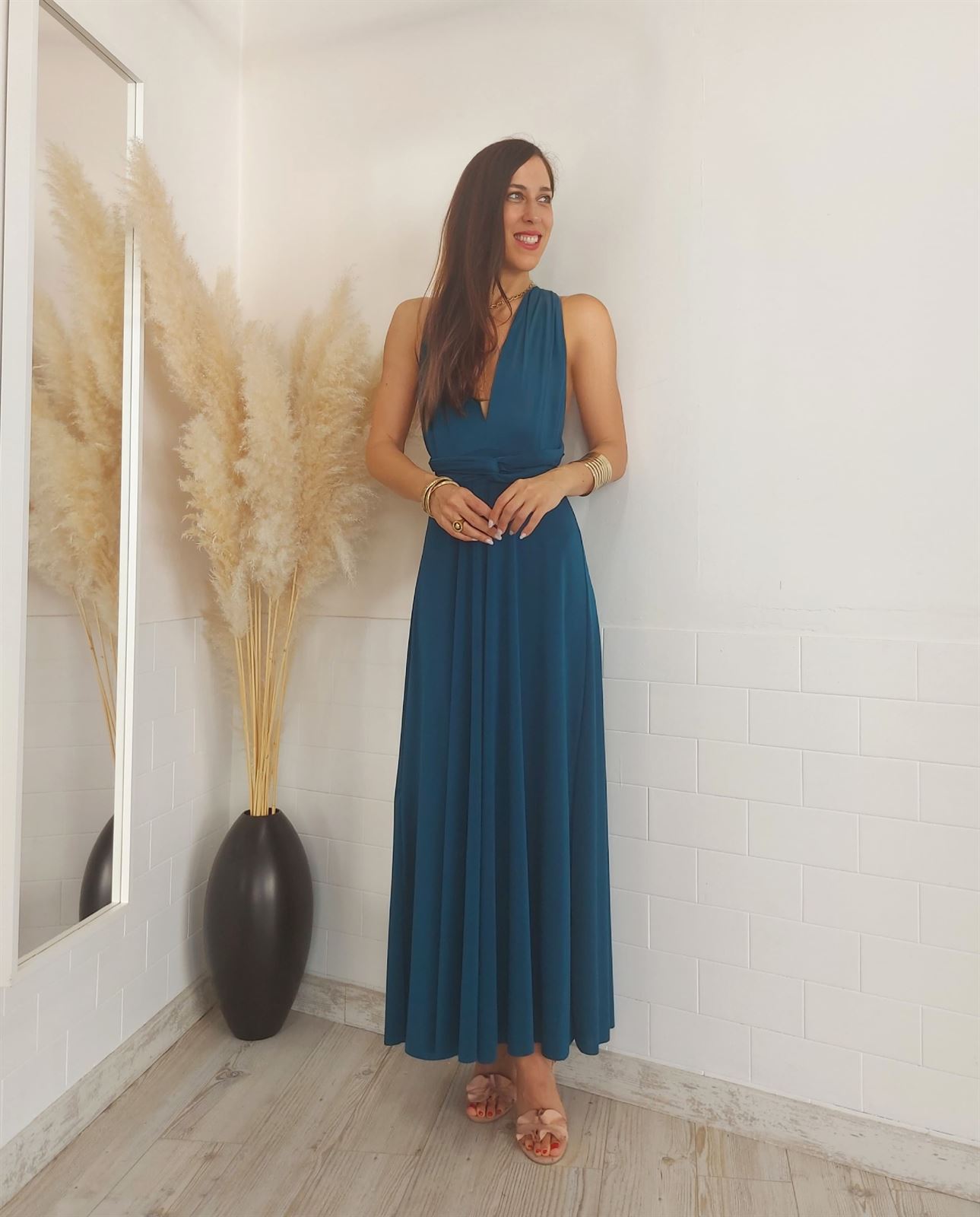 VESTIDO MULTIPOSICION PETRÓLEO - Imagen 1