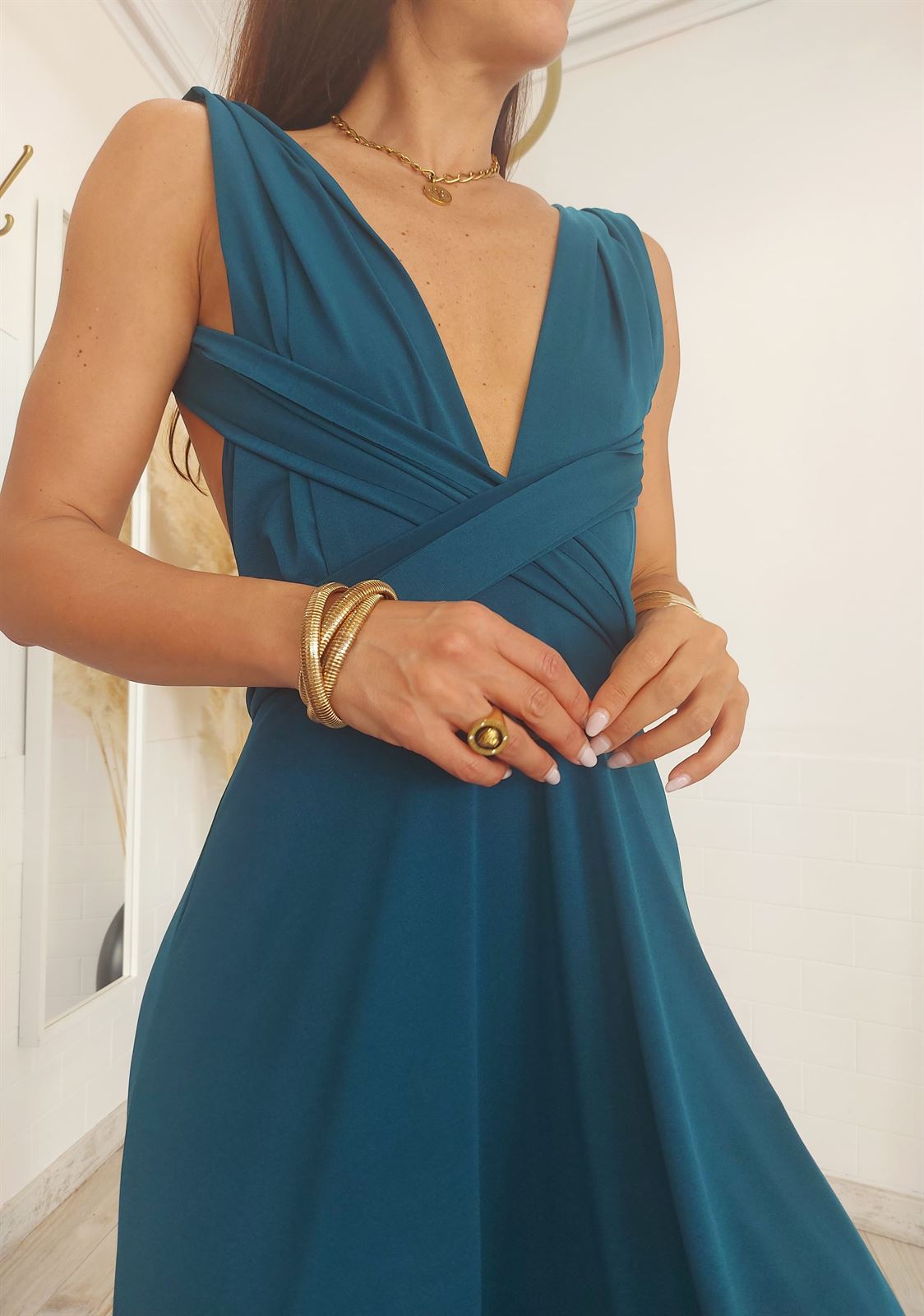 VESTIDO MULTIPOSICION PETRÓLEO - Imagen 6