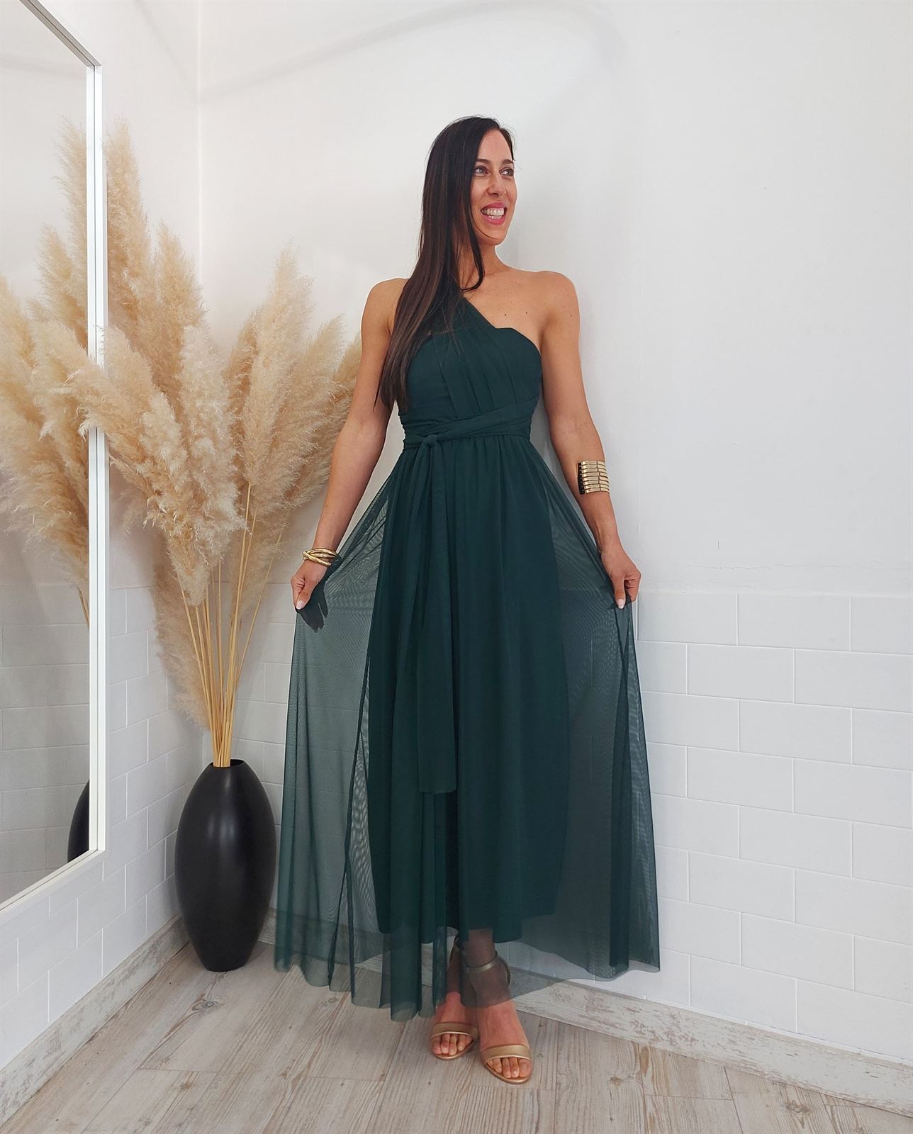 VESTIDO MULTIPOSICION TUL VERDE - Imagen 1