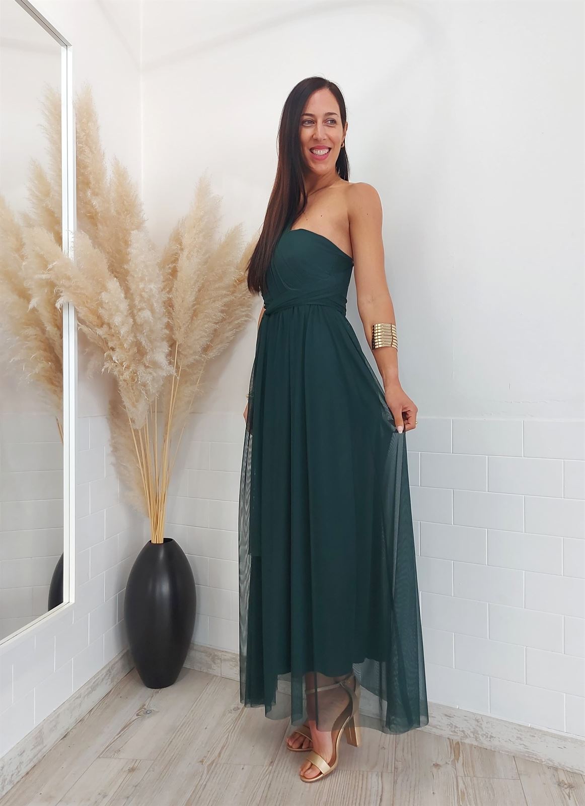 VESTIDO MULTIPOSICION TUL VERDE - Imagen 5