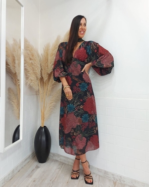 VESTIDO NEGRO ESTAMPADO - Imagen 1