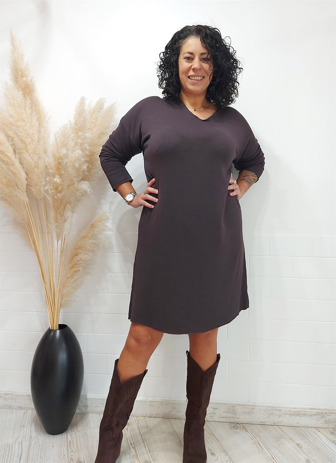 VESTIDO PUNTO CHOCOLATE - Imagen 1