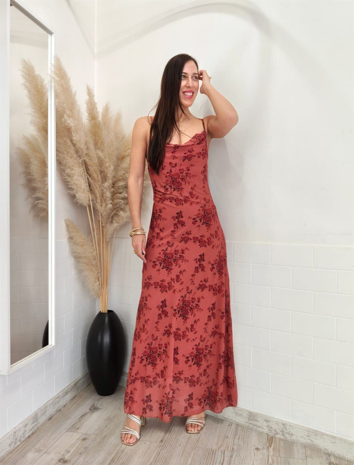 VESTIDO SOFIA ESTAMPADO TEJA - Imagen 1