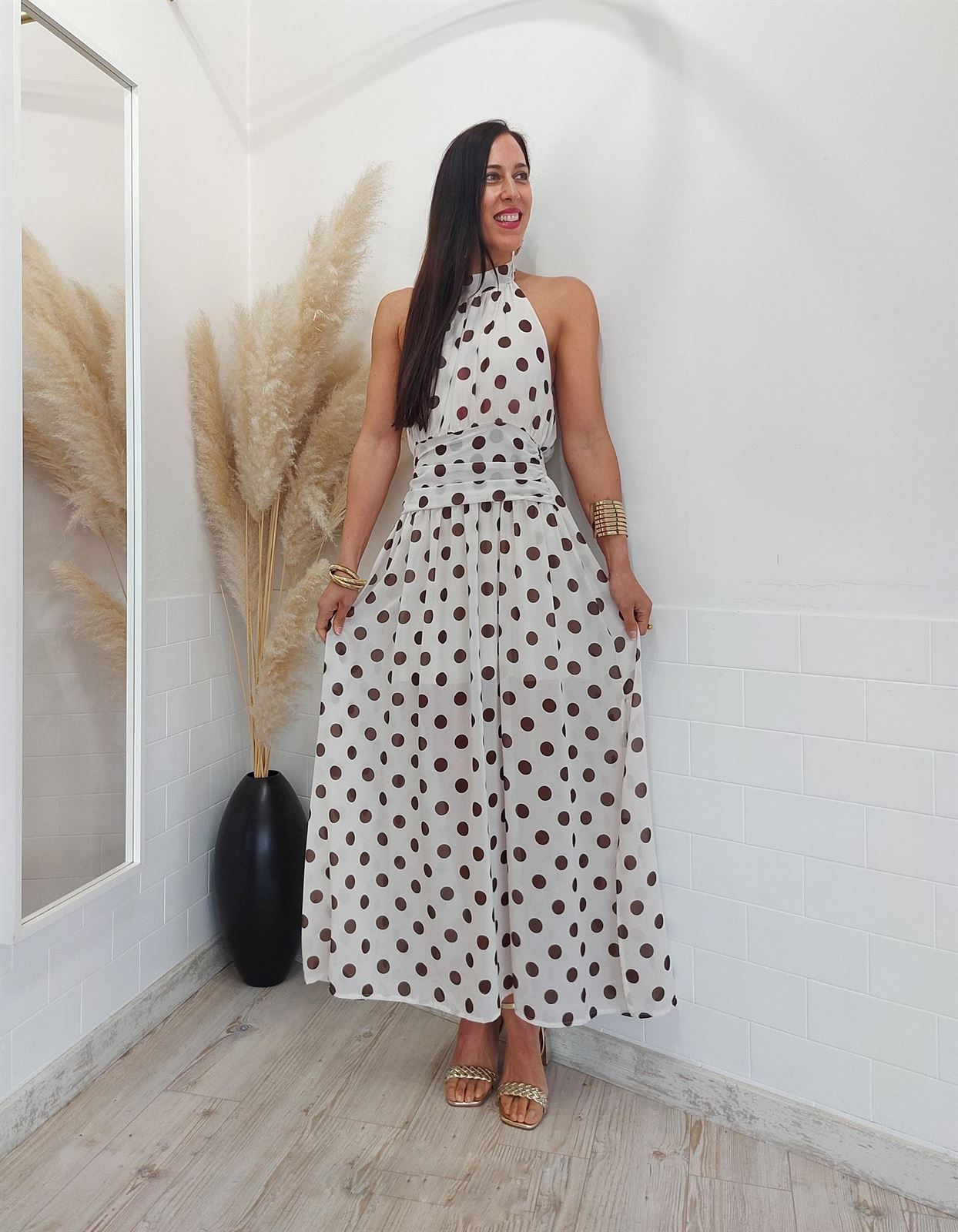 VESTIDO SONIA LUNARES BEIGE - Imagen 2