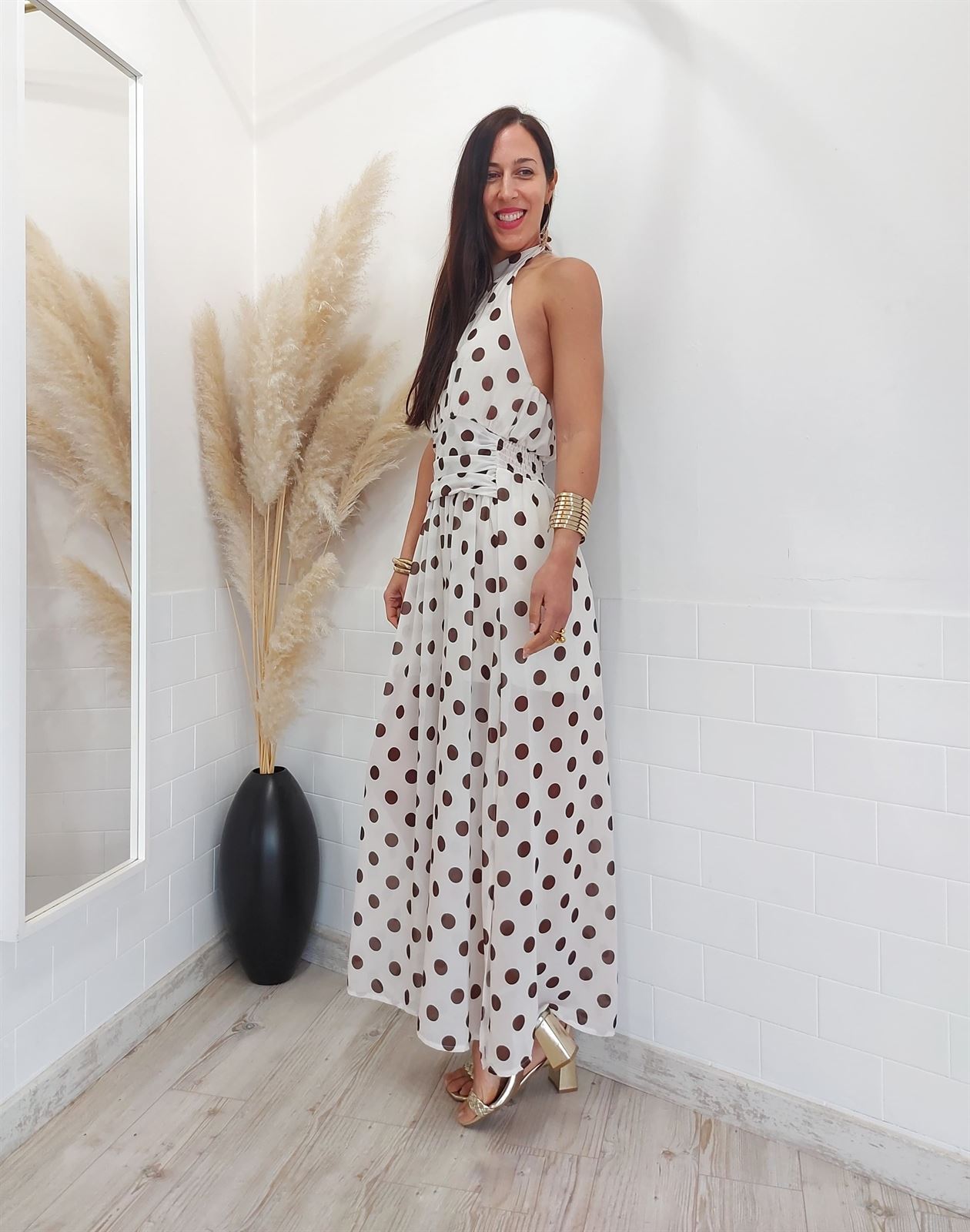 VESTIDO SONIA LUNARES BEIGE - Imagen 3