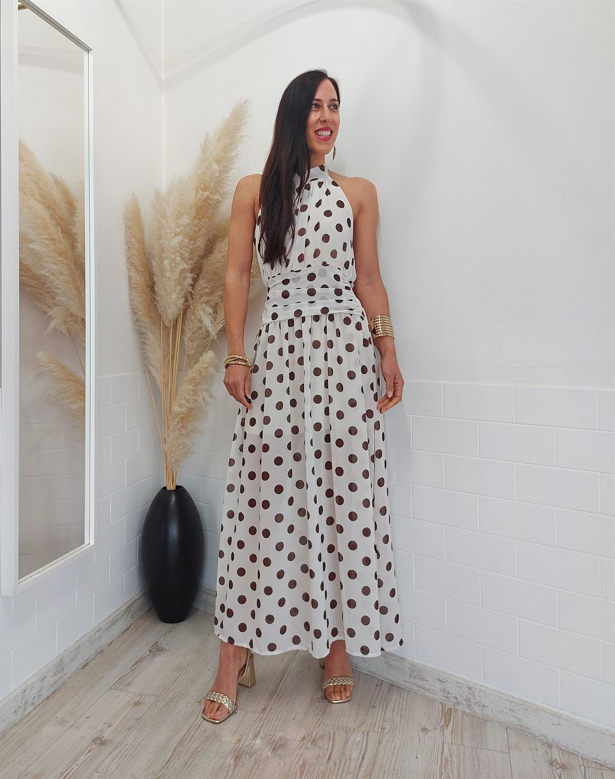 VESTIDO SONIA LUNARES BEIGE - Imagen 4
